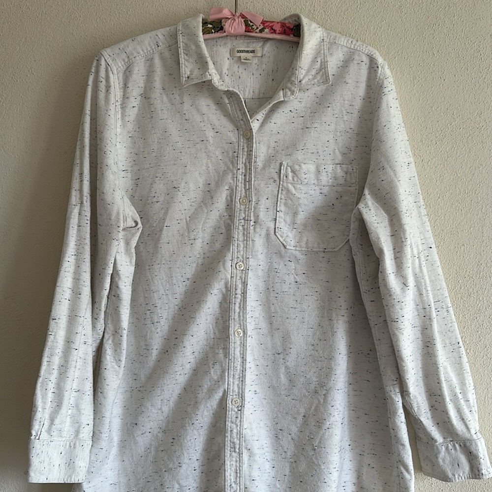 White Flecked Flannel Button-Up Shirt